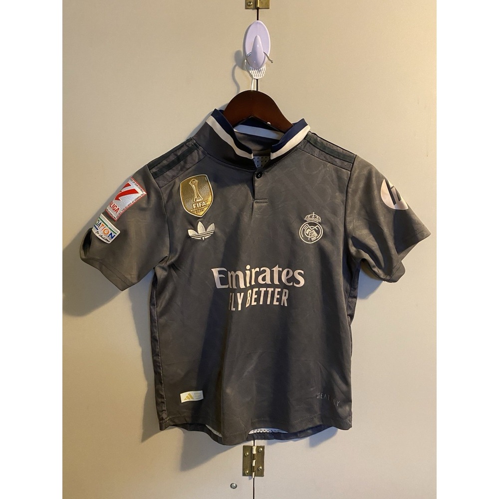 Real Madrid 24/25 Third Jersey Kids Size 28 Gray Adidas Soccer Shirt Blank Back